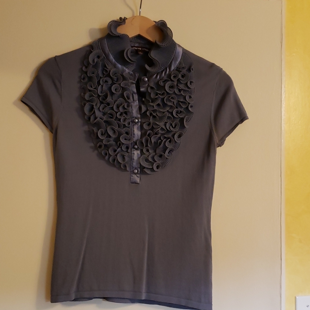 Adrienne Vittadini tuxedo ruffle blouse